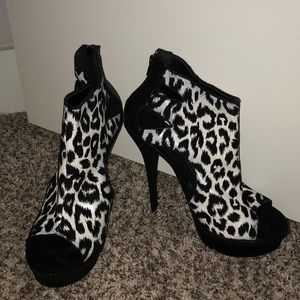 Black and white animal print heels with cut outs